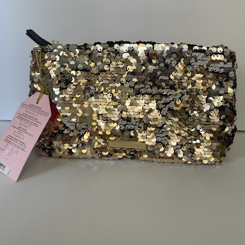 Victoria's Secret Sequins Gold/Silver Clutch Bag Purse, Cosmetics Pouch NEW